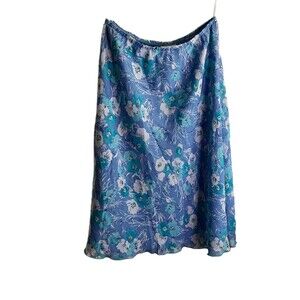 Appleseed’s Blue Floral Print Skirt Size 14 Elastic Waist Vintage Lined